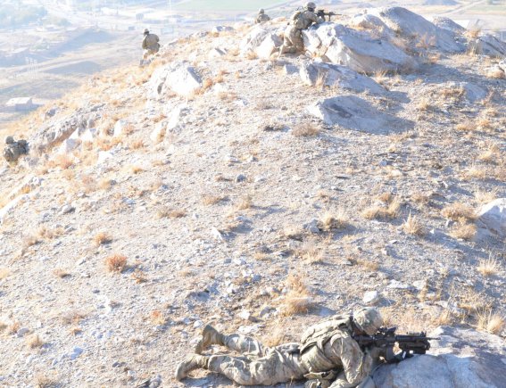 Soldiers establish a security perimeter.