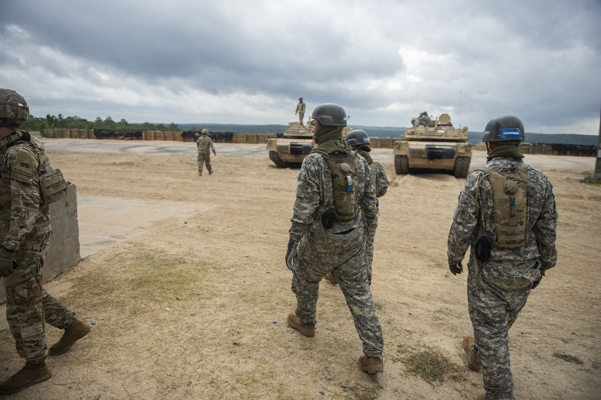 Braaten, left, and fellow trainees evacuate a casualty during the training.  