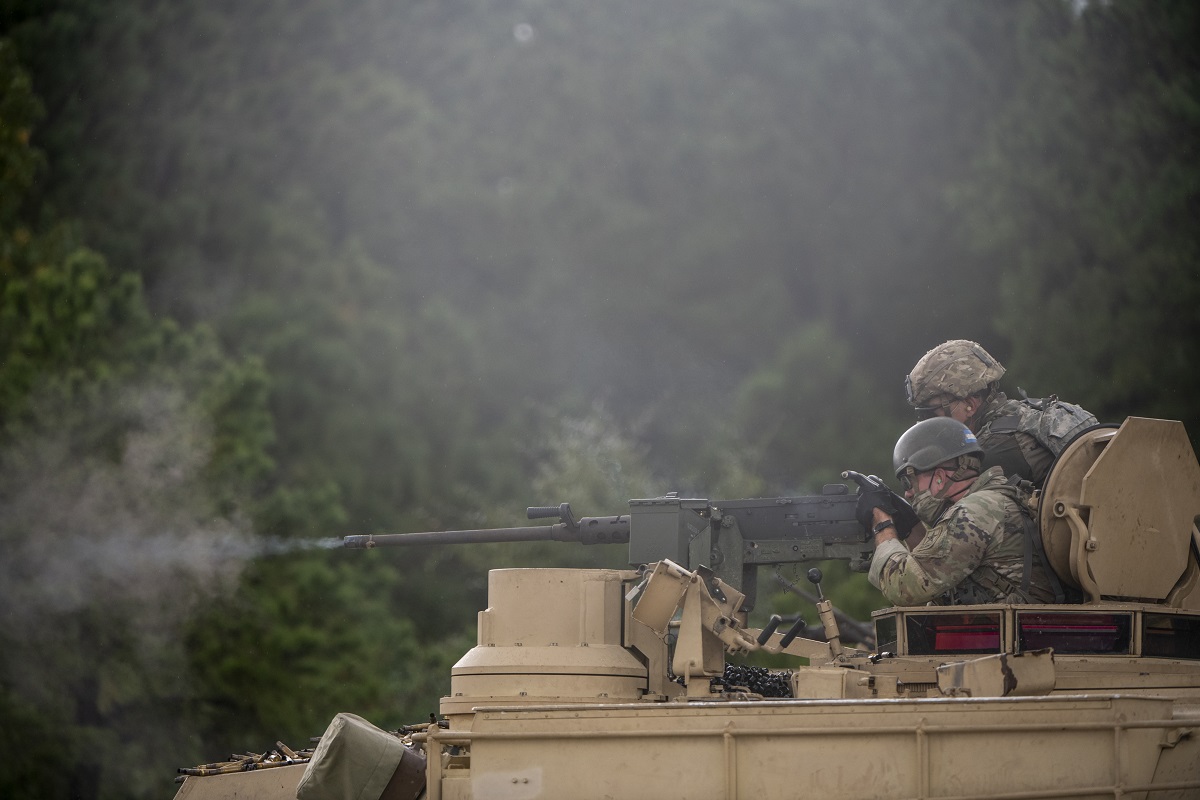 Braaten fires the M2A1 .50 Caliber Machine Gun on the U.S. Army's M1 Abrams Main Battle Tank. The M2 machine gun or Browning .50 caliber machine gun is a heavy machine gun designed toward the end of World War I by John Browning.

