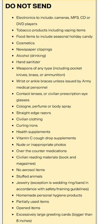 Items that CANNOT be sent