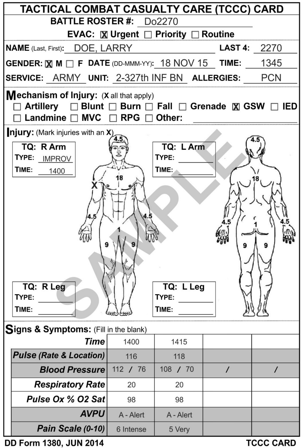 DD Form 1380, Tactical Combat Casualty Care (TCCC) Card