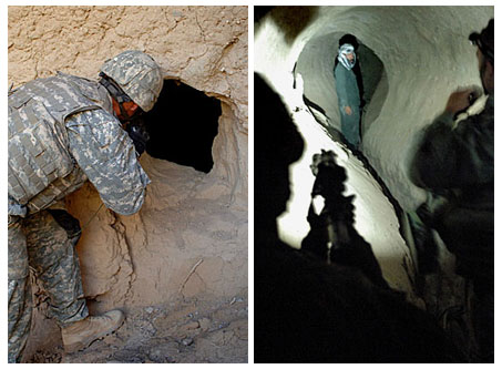Soldiers clear a large cave system.