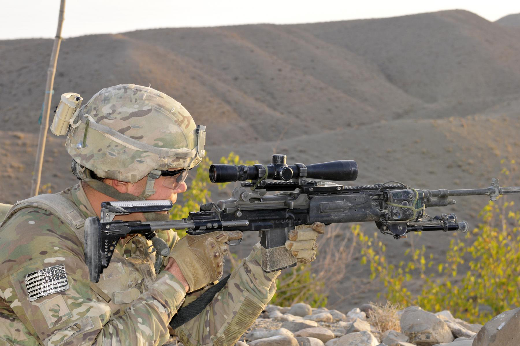 U.S. Soldier scans his sector with an M14 Enhanced Battle Rifle.