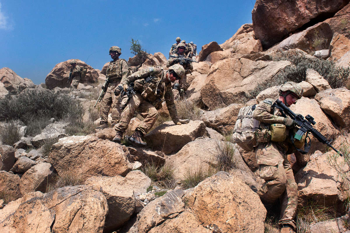 A unit on patrol in the mountains